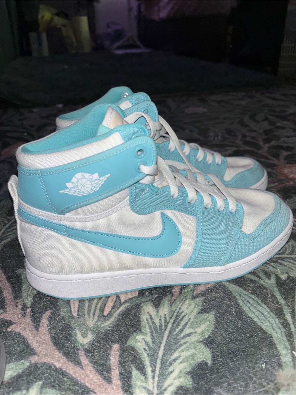 Jordan Women's High-Top Sneakers in Light Teal and White